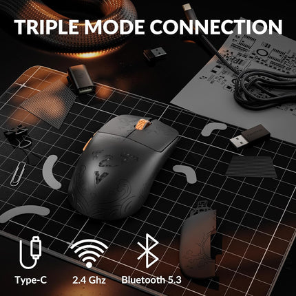 Keychron G3 8K Carbon Fiber Wireless Gaming Mouse, 30000 DPI - PAW 3950 Sensor, 44g Ultra-Lightweight, Wired/BT/2.4GHz, 160Hr Battery Life, 5 Programmable Buttons, Windows/Mac/Linux - Black