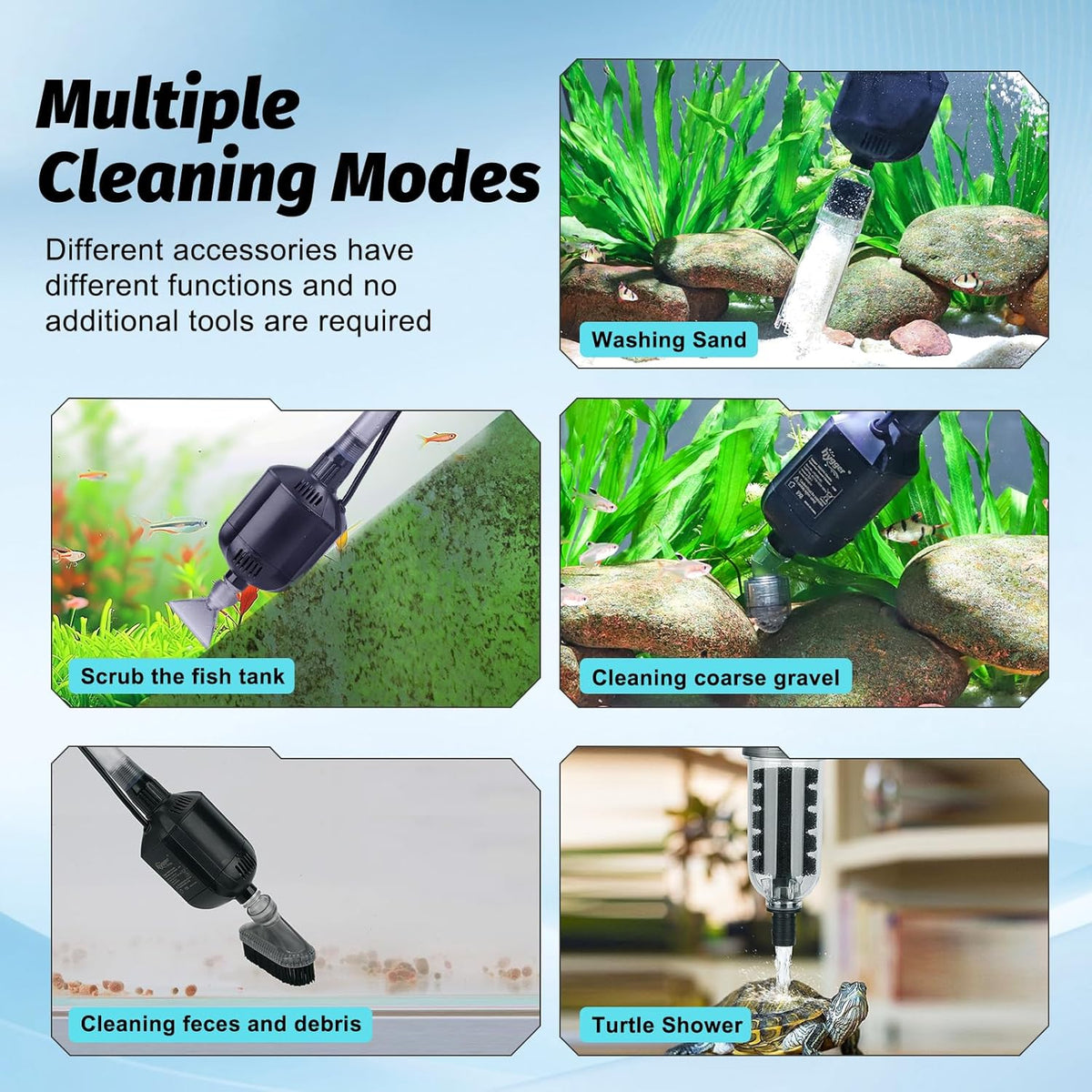 5 in 1 Electric Aquarium Gravel Cleaner, 360GPH Automatic Fish Tank - photo 2