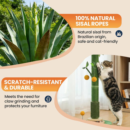 53" Extra Tall Cat Scratching Post for Large Cats, Heavy Duty Vertical Scratcher with Natural Sisal Rope, Stable Climbing Pole with Hanging Ball for Full Body Stretching