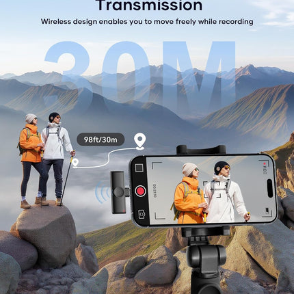 Wireless Microphone for iPhone iPad and Android Phone, 2 Pack Wireless Lavalier Lapel Mic with Noise Reduction, Plug and Play Mini Microphone for Video Recording Interview Podcast YouTube TikTok Vlog