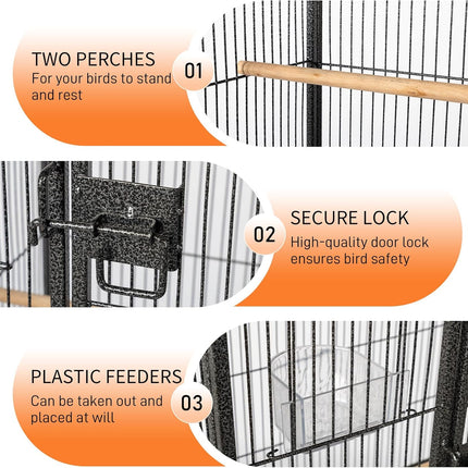 VINGLI 53-inch Bird Cage with Wheels, Durable Wrought Iron Parakeet Cage with Slide Out Tray, Black Bird Cages for Parakeets/Lovebird/Cockatiels/Budgies and Other Small/Medium Birds (Large-53 inch)