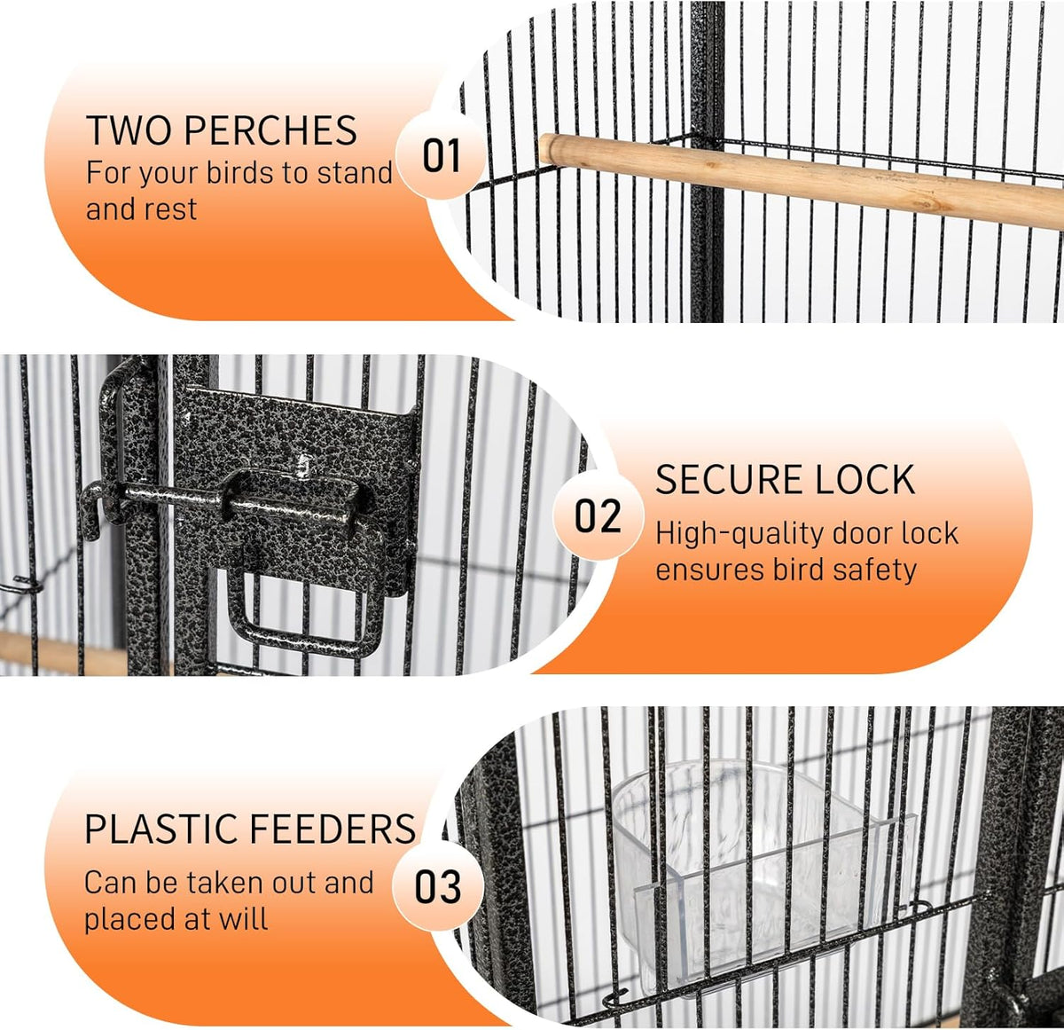 53-inch Bird Cage with Wheels, Durable Wrought Iron Parakeet Cage with Slide Out Tray, Black Bird Cages - photo 3