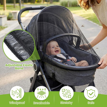 Orzbow 3 Pack Mosquito Net for Stroller | Universal Baby Mosquito Net for Strollers, Car Seats, Bassinets, Cradles, Playards, Pack N Plays and Mini Cribs, Baby Summer Travel Essentials, Black