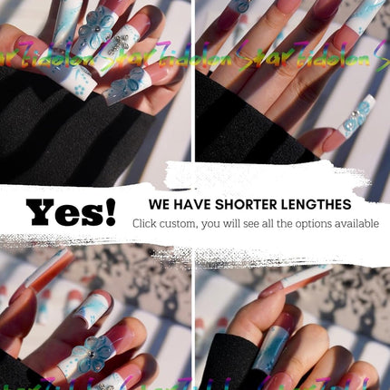 HAND-PAINTED White Press Ons Neon Small Press on Nails Long French Press on Nails Coffin Medium Short Nail art Fake Nail Art Kit with 7g Glue on Nails Handmade Almond Square Nails (TJ-8, Medium)