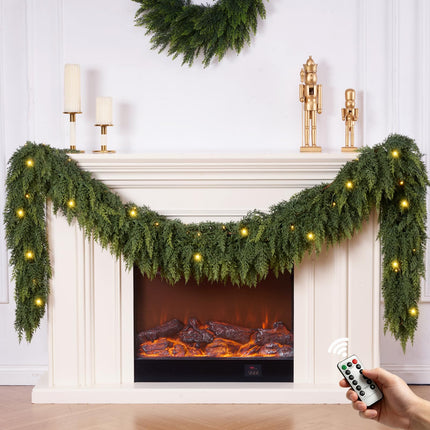 9Ft Christmas Garland,Real Touch Cedar Garland,Realistic Faux Pine Garlands