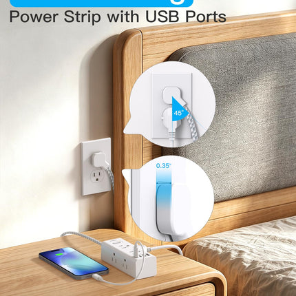 Surge Protector Power Strip, 5 Ft Flat Plug Extension Cord, 900J