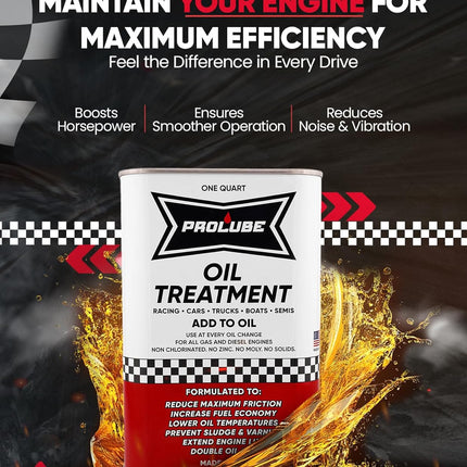 Prolube Oil Treatment - Engine Oil Additive for Gas & Diesel Engines - Reduces Wear, Noise, Vibration - Boosts Fuel Economy & Horsepower - Works on Transmissions & Differentials (1QT)