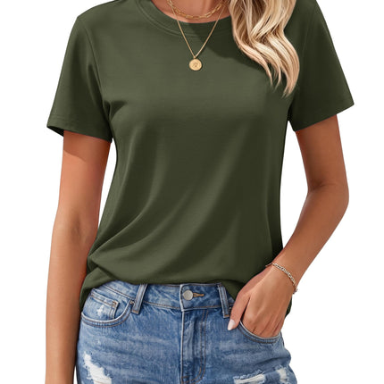 Women's T Shirts Cotton Short Sleeve Shirts Crew-Neck Summer Tops Classic-Fit Tees Breathable Casual Clothes