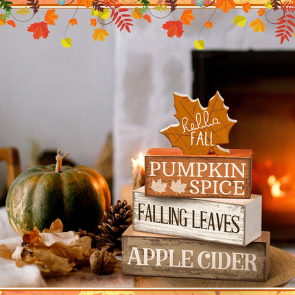 4 Pcs Thanksgiving Table Decor Wooden Stacked Maple Leaf Fall Decor