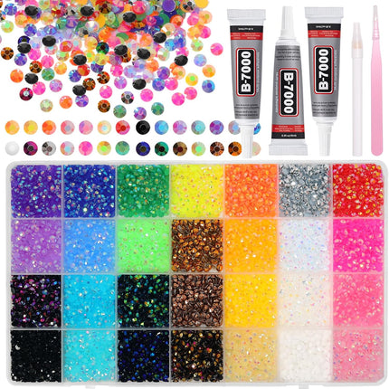 20000Pcs Color 4mm Rhinestones Bedazzling Kit with Tools, Resin Rhinestones for Bedazzling, Flatback Resin Gems for Crafts, Bedazzler Kit for Diamond Art Clothing Shoes Makeup Tumblers
