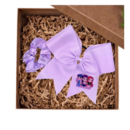 K-Pop Inspired Large Hair Bow with Matching Scrunchie – Purple Bow Gift Set for Girls – Cute Cheer Hair Accessory for Birthdays, Dance, School & Everyday Hairstyles (Lilac)