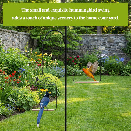 2 Pack Hummingbird Swings, Black Metal Frame Hummingbird Swings with Wooden Dowel Wild Bird Swing Outdoor Bird Perch with 2Pcs Hanging Chain for Hanging Indoor Outdoor Trunk Lawn Patio Garde