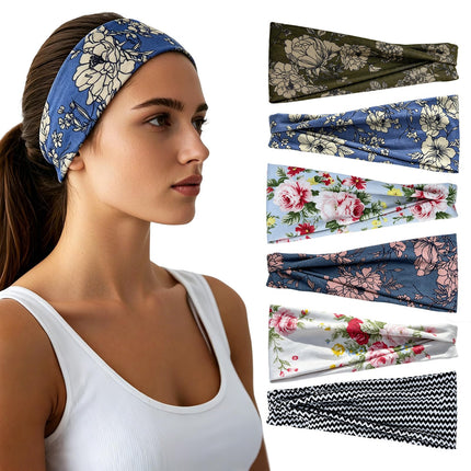 Headbands for Women - 6 Pack Wide Elastic Hair Bands | Stretchy Sweatbands Hair Bands | Soft Sports Thin Head Bands | Non-Slip Accessories Bands for Fashion, Washing Face, Workouts, Yoga, Daily Use
