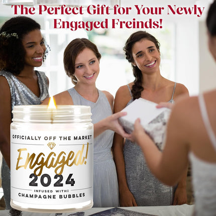 WAX & WIT 2024 Engagement Candles Gifts for Couples - Scented with Champagne Bubbles - Newly Engaged Couples, Bridal Shower, Bride to Be - 9oz, Soy Wax, 50 Hour Burn, Premium Candle
