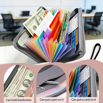 Portable Receipt Organizer & Coupon Holder, 12 Pockets Accordion Expanding File with Adjustable Wrist Strap, Zipper Closure Budget Organizer for Bills & Expense Tracking