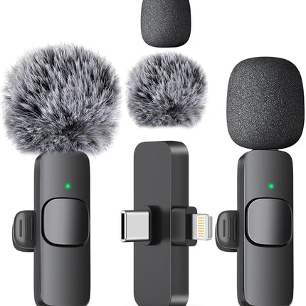 MAYBESTA Wireless Mini Microphone for iPhone, Android Phone - 2 Pack Lavalier Lapel Mic for Audio Video Recording - Clip on Content Creator Microphones for YouTube Tiktok Podcast Vlogging