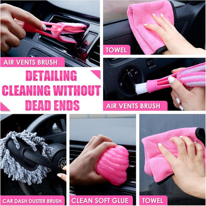 17pcs Car Cleaning Kit, Pink Car Interior Detailing Kit with High Power Handheld Vacuum, Detailing Brush - photo 5