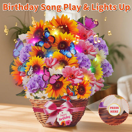 Birthday Card with Music Lights, Pop Up Sunflower Bouquet For Women
