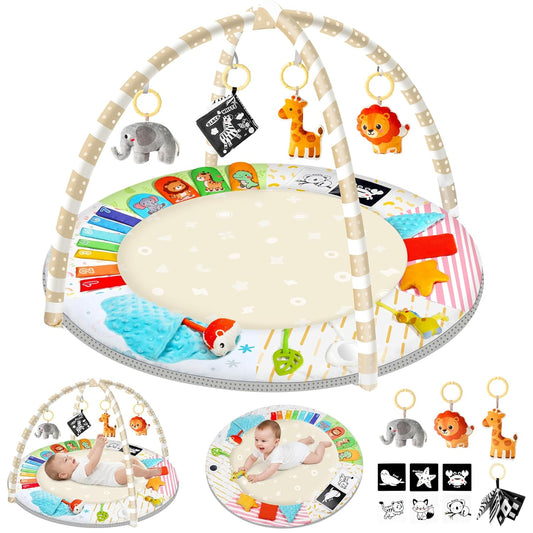 Tummy Time Mat - Comfortable Baby Floor Play Mat Activity Gym for 0-3-6-18 Months, 6 Developmental Zones with 5