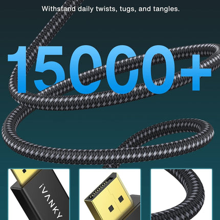 IVANKY 8K DisplayPort 1.4 Cable 3ft, VESA Certified DP to DP Cord 3.3ft, [8K@60Hz, 4K@144Hz, 1080P@240Hz], Support HBR3, 32.4Gbps, HDCP 2.2,HDR,Compatible for Gaming Monitor,TV,PC,Laptop,3090 Graphics