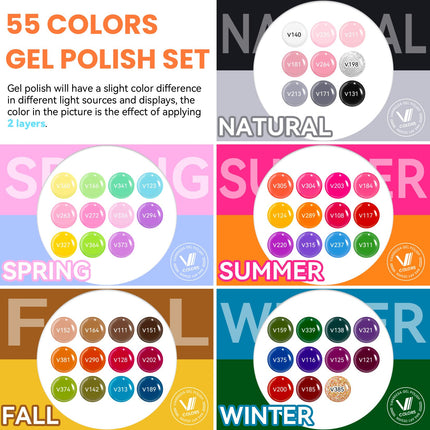 60 Pcs Gel Nail Polish Set, 55 Colors Gel Polish with Base Coat & 4 Effects Top Coat Full-Color Nail - photo 2