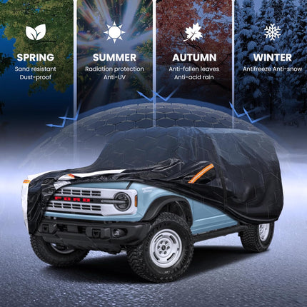 Multi-Layer Car Cover Custom Fit for Ford Bronco 4dr(2020-2026), 100% Waterproof All Weather for Automobiles, Gift with Towel, Heavy Duty Car Covers for Rain Sun UV Protection with Door Zipper