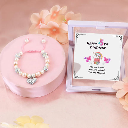 Sereney Birthday Gifts for Girls, Beaded Bracelets as 1/2 1 2 3 4 5 6 7 8 9 10 11 12 13 14 15 16 Year Old Birthday Gift, Adjustable Cross/Pearl Bracelet as Happy Birthday Gifts for Daughter
