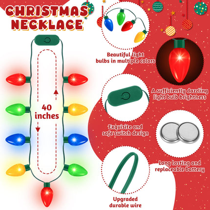2Pack Christmas Light Necklace 9 LED Bulbs 3 Flash Modes Ugly Sweater Light