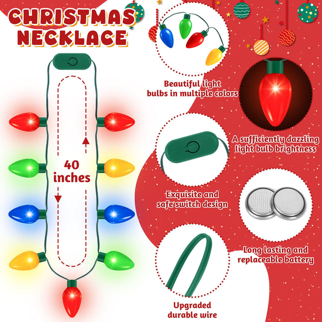 2Pack Christmas Light Necklace 9 LED Bulbs 3 Flash Modes Ugly Sweater Light