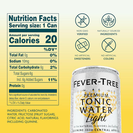 Fever-Tree Light Tonic Water – Premium Low-Calorie Mixer for Cocktails and Mocktails, 24 x 5.1 Cans – Naturally Sourced, Non-GMO