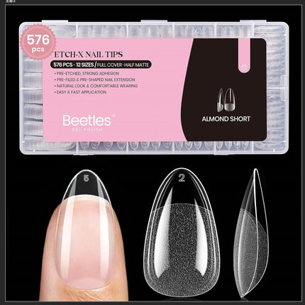Tips de uñas almendra medianos 576pcs 12 tamaños tips de gel suave pre-grabados