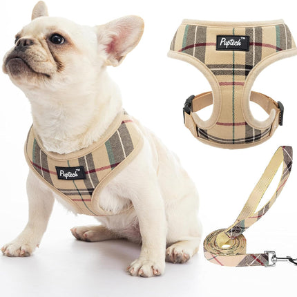 PUPTECK Soft Mesh Dog Harness Small Sized and Leash Set Pet Puppy Cat Comfort Padded Vest No Pull Harnesses, Beige, S