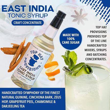 Top Hat East India Craft Concentrated Quinine Tonic Drink Syrup - 5x Natural Quinine Wellness Tonic Water Concentrate - Just Add Club Soda - 32oz bottle