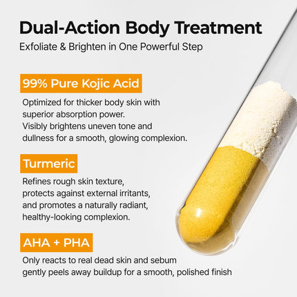 Peel Shot Kojic Acid Turmeric Body Exfoliator Spray 6.76 fl.oz - AHA PHA Niacinamide Body Scrub for KP Bumps, Dark Spots, Uneven Skin Tone, Dead Skin, Korean Skin Care