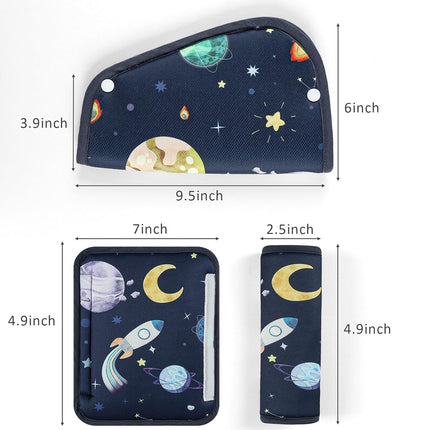 Kids Seat Belt Cover Pads, Soft Seat Belt Adjuster for Kids, Pea Pod Children Universal Shoulder & Belly Protective Padding, Breathable Car Seat Strap Cushion Covers for Boys Girls (Space)