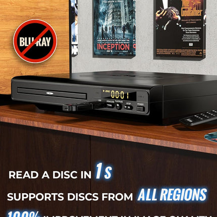 DVD Players for TV with HDMI, DVD Players That Play All Regions, Simple DVD Player for Elderly, CD Player for Home Stereo System, Included HDMI and RCA Cable, with Big Buttons Remote Control