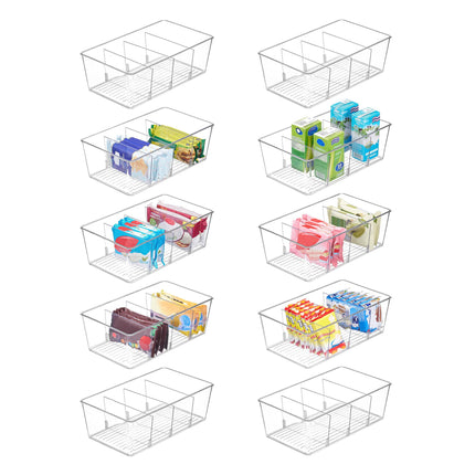 8 Pack Food Storage Organizer Bins, Clear Plastic, 4 Compartments