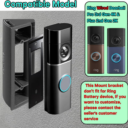 30°-55° Adjustable Angle Mount Bracket for Ring Wired Doorbell Pro 3rd Gen 4K/ Plus 2nd Gen 2K 2025, Both Drill & No Drill Aavailable with Security Screws