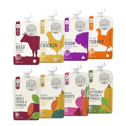 Serenity Kids 6+ Months Organic Baby Food Pouches - 5g Protein Nutrient-Packed Baby Puree Pouches - Organic Veggie-Rich Toddler Snack - On-the-Go Toddler Meals & Snack Pack - 8 Count, 3.5 Oz