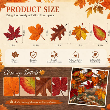 20 Pcs Large Fall Thanksgiving Maple Leaf Hanging Decoration