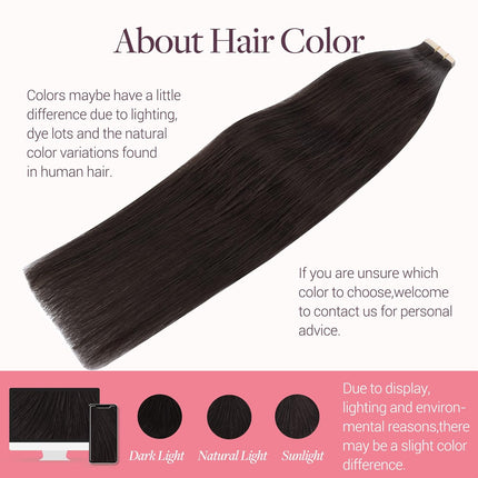 GOO GOO Tape in Hair Extensions Human Hair, 2 Dark Brown, 20inch 50g 20pcs, Skin Weft Seamless Invisible, Silky Straight with Thick Ends, Remy Human Hair