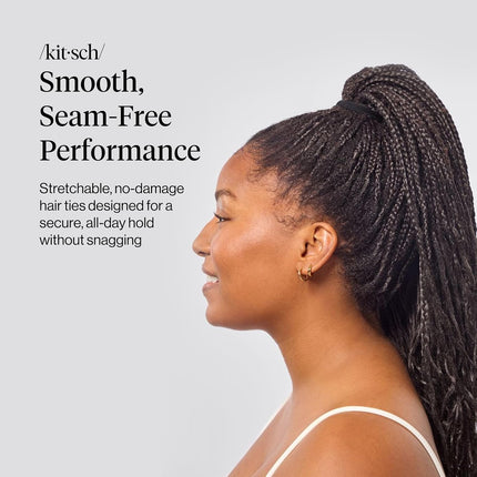 Kitsch Seamless Hair Ties No Damage - Stretchable Hair Bands for Strong All-Day Hold, Ponytail Holders | Hair Accessories for Girls | Ideal Gifts for Women - Black 8 Pcs