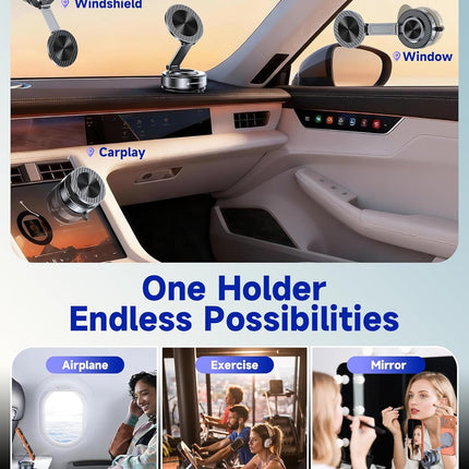 Vacuum Magnetic Phone Holders for Your Car [105+LBS Suction & 3800gf Magnetic] Magsafe Car Mount, 360° Adjustable Car Phone Holder Mount for Windshield/Mirror/Kitchen/Gym for iPhone & Android