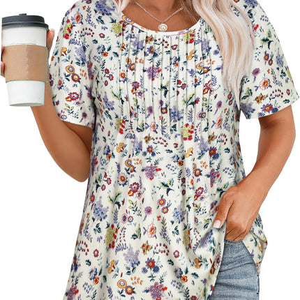 Womens T Shirts Short Sleeve Tops Pleated Dressy Casual Flowy Summer Blouses
