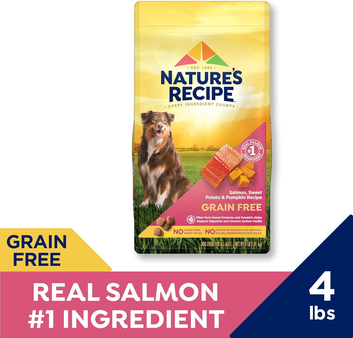 Grain Free Dry Dog Food, Salmon, Sweet Potato & Pumpkin Recipe, 4 lb. Bag - photo 2