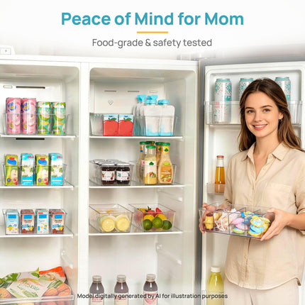 8 Pack Food Storage Organizer Bins, Clear Plastic, 4 Compartments