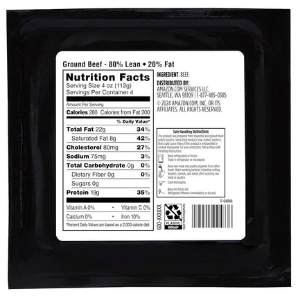 Amazon Grocery, Ground Beef, 80% Lean/20% Fat, 1 lb