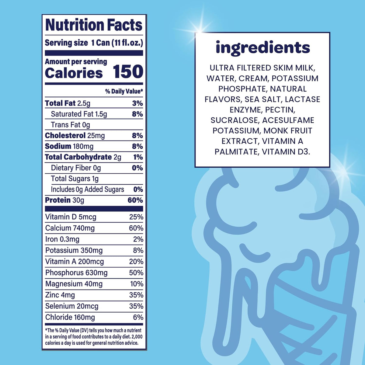 30g Protein Ultra-Filtered Vanilla Milk Shake, Lactose Free - 11 fl oz, 10 Cans - photo 2