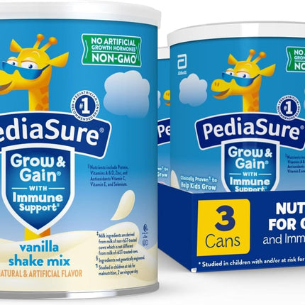 PediaSure Grow & Gain with Immune Support Shake Mix Powder, 23 Vitamins & Minerals, 6g Protein, Non-GMO, Gluten-Free, Vanilla, 14.1 oz Can, Pack of 3-24 servings