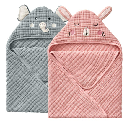 Muslin Baby Hooded Towel 2 Pack, Soft & Absorbent Bath Towel for Infant, Toddler, Unisex, Baby Gift, Newborn Essentials, Bear & Lamb